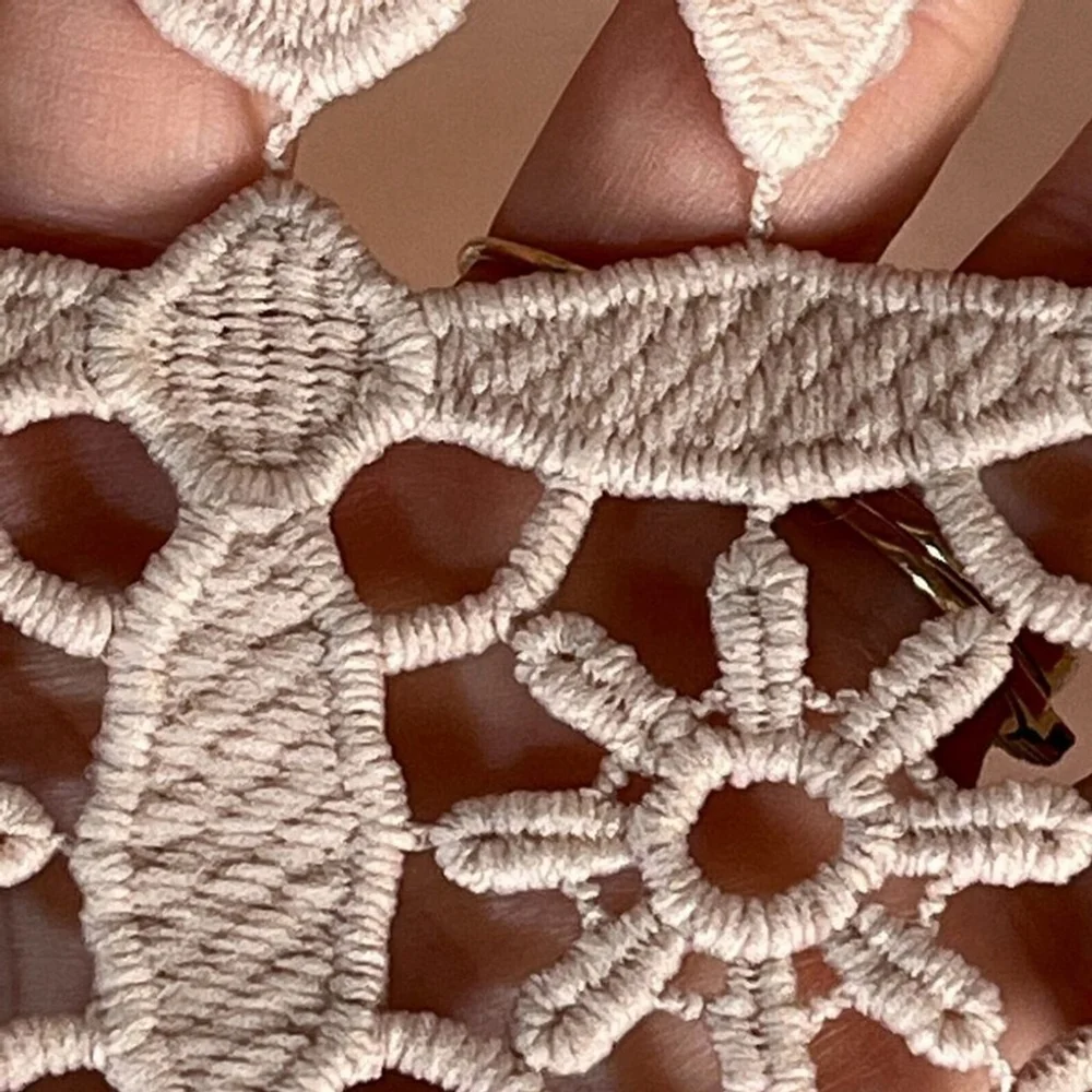 Sandro Paris Manureva Dress Women's Small Pink Floral Laser Cut Crochet Side Zip - Picture 9 of 16